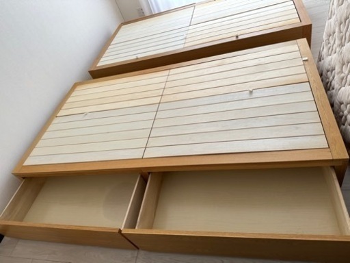 無印 収納ベッド オーク材 シングル×2 ＝キングベッドサイズ