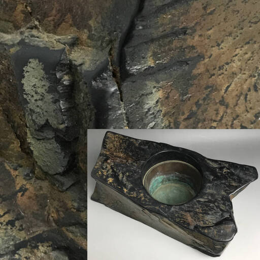 ut12/1【華道具】天然石　石鉢 盆栽鉢 重さ9320g 内銅 天然石 造園 和鉢 花器 生け花 ガーデニング 鑑賞石 水鉢