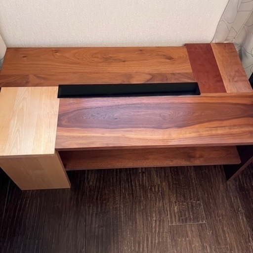 美品 オシャレな木製×ガラステーブル