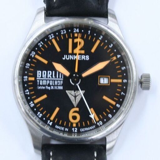 動作品 JUNKERS BERLIN TEMPELHOF クオーツ式 腕時計 メンズ 3針+GMT針
