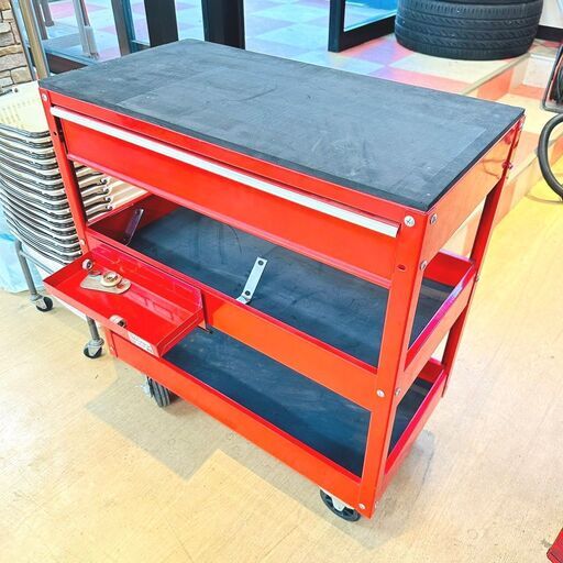 工具 ツールワゴン レッド 3段 収納