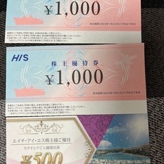 HIS株主優待２千円とラグナシア入園割引500円