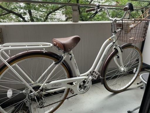 自転車 ホワイト×ブラウン 26型 鍵1本のみ