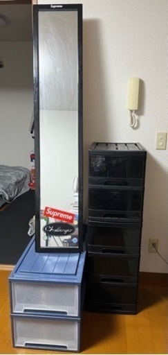 5段収納ケース・収納ケース×2・姿見 ※引き取り者決定※