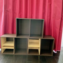 ダークブラウン二段カラーボックス仕切付３つ　◎中古　★引き取り日...