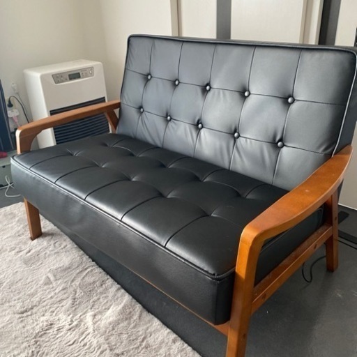 【値下げしました！】NITORI ニトリ　2人掛けソファ☆傷・汚れに強い合成皮革 2人用ソファ(Nシールドルッキ2 BK/MBR)