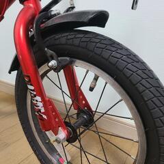 【室内保管】自転車デビューフルセット　自転車子供用14インチ、ヘルメット、肘&膝サポーター、補助ハンドル、補助車輪　セットの画像