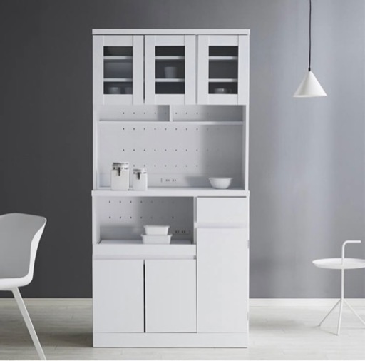 【大人気】LOWYA 食器棚　レンジ台　ハイタイプ　コンセント付き　可動棚