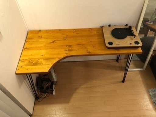 LOWYA [幅140] L字デスク（ライトブラウン） 天然木 無垢材使用 スチール脚 インダストリアル調 ヴィンテージ 男前 オフィス ワーク PC 書斎：ライトブラウン