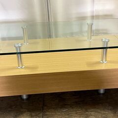 ◇ガラス天板 ローテーブル◇ ナチュラルウッドカラー シンプルデ...