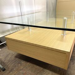 ◇ガラス天板 ローテーブル◇ ナチュラルウッドカラー シンプルデザイン 家具 ガラステーブルの画像