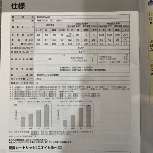 除湿機　ダイキン除加湿清浄機　クリアフォース　MCZ65M-W