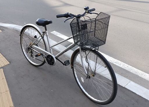 27インチ 6段変速 シティサイクル シルバー カゴ付 自転車☆ 札幌市 豊平区 平岸