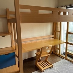 木製ロフトベット　机、椅子付　中古品