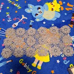 未使用 ハンドメイド 手編み 敷物 グレー 花柄