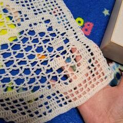 未使用 ハンドメイド 手編み 特大 白 リボン柄の画像