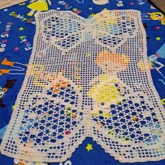 未使用 ハンドメイド 手編み 特大 白 リボン柄の画像