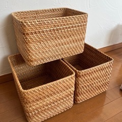 無印　ラタン籠　約幅３６×奥行２６×高さ２４ｃｍ