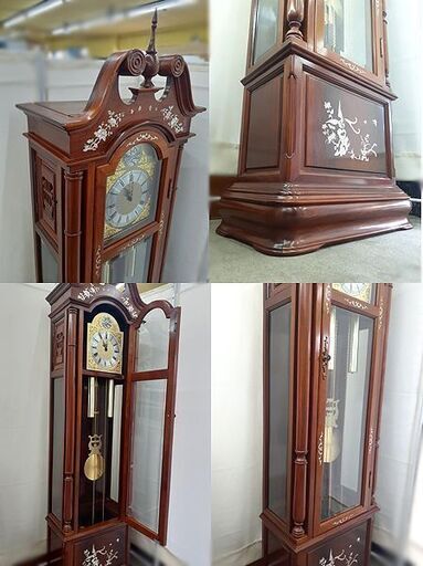 【ジャンク品 TEMPUS FUGIT ホールクロック】象嵌細工 グランドファザークロック 振り子時計 柱時計 テンパスフュギット 札幌 本郷通店