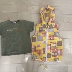 写真追加♪男の子　福袋♪  オーバーオール×2  サイズ100 U-BOAT   OSHKOSH  オシュコシュ　パーカー　ブランシェス　BranshesTシャツ　4点セット　ベージュ、青ブルー系　♬夏服の画像