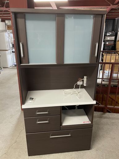 【大特価】ニトリ 食器棚 2分割 ダークブラウン×ホワイト ガラス扉 多収納 人気 早いもの勝ち！ 引取歓迎 配送OK