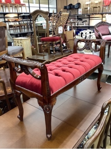 KE-8【新入荷　アウトレット】Y-KAGU ベネチア　ベロア　クラシカルアームベンチ　ワインレッド