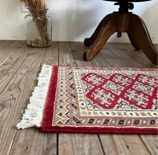 【新品】手織り ペルシャ絨毯 パキスタン ラグ 赤 red 玄関マット シルクタッチ