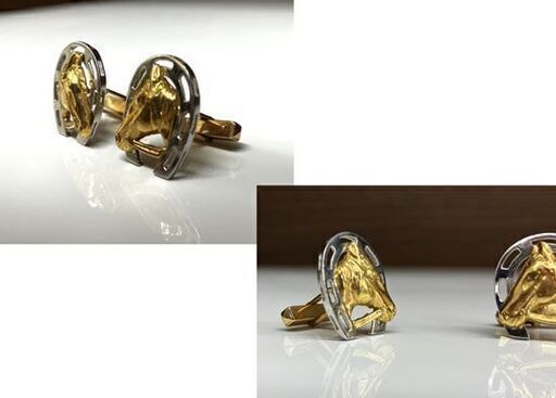 馬と馬蹄 カフス K18 PT900 コンビ 9.3g カフリンクス ホースシュー 幸運 逆U字 18金 750 プラチナ 札幌 手稲