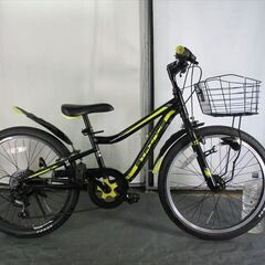 C734★10000円★整備済み 中古子供自転車 JrMTB　ブラックイエロー　LEDオートライト 6段変速【22インチ 】