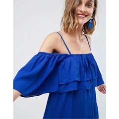 譲　ASOS マキシワンピース　ブルー　ドレス　オフショルダーの画像