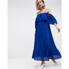 譲　ASOS マキシワンピース　ブルー　ドレス　オフショルダーの画像