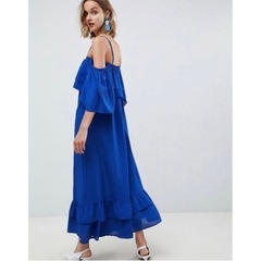 譲　ASOS マキシワンピース　ブルー　ドレス　オフショルダーの画像