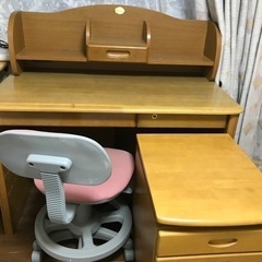 【勉強机4点セット】勉強机・イス・引き出し・机上棚