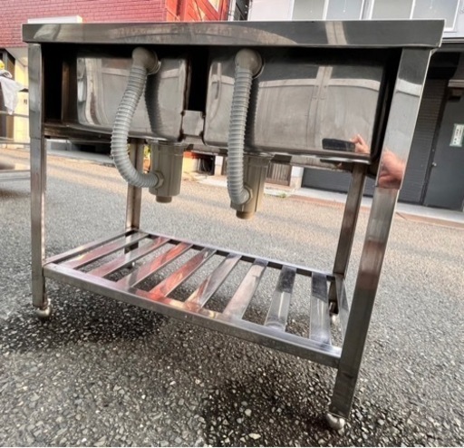 業務用 2槽シンク 蛇口付き 幅900×奥450×高さ800(mm) 流し台 厨房機材 キッチン 手洗い場 厨房機器 店舗用品 大阪 