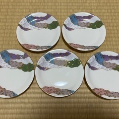 美濃焼　翔山窯　金彩ちぎり絵　皿5枚＆湯呑み5客セットの画像