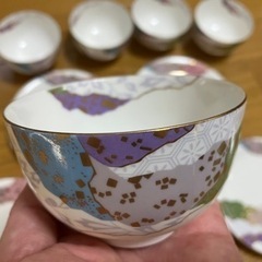 美濃焼　翔山窯　金彩ちぎり絵　皿5枚＆湯呑み5客セットの画像