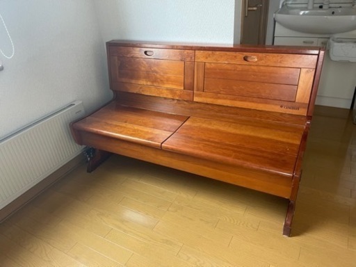 アンティーク木製収納付きベンチ