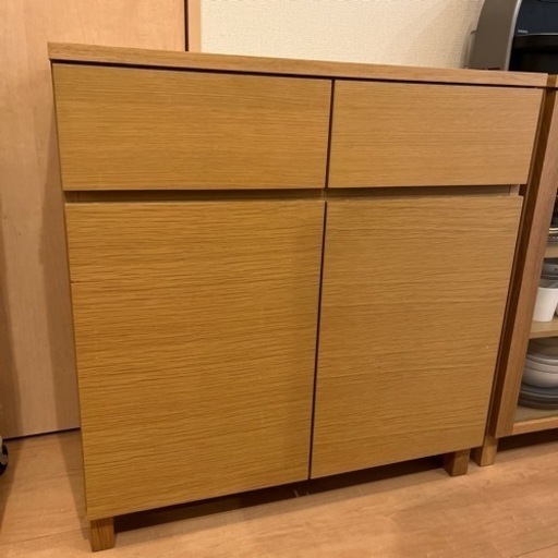 廃番　無印良品　オーク材　キャビネット　チェスト　木製扉　食器棚
