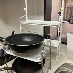 キッチン雑貨4点セット 調味料ラック・2段水切り・フライパン2点