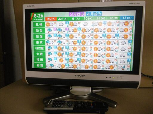 SHARP AQUOS 液晶テレビ20型 LC-20D50　2010年製　中古品