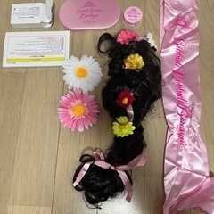 6/30まで！ラプンツェルドレスサイズ100 ウィッグ　ビビデバビデブティックの画像