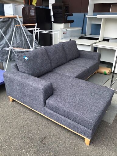 カウチソファー　ライトグレー　ファブリック弾力　三人掛け　クリーニング済　貝塚市　二色浜