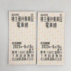 名鉄電車　株主優待乗車券　2枚　　6月15日有効期限