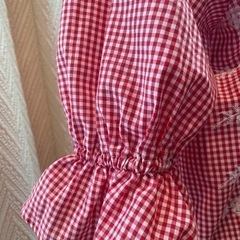 美品　フリル3分　チェック被りブラウス　フリーサイズの画像