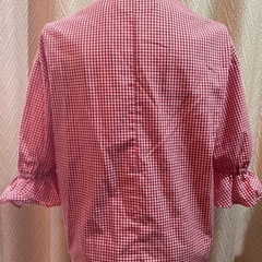 美品　フリル3分　チェック被りブラウス　フリーサイズの画像