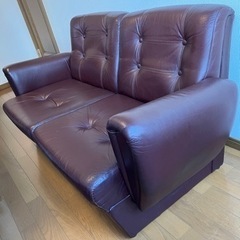 ★ 肘付き本革ソファ（茶）の画像