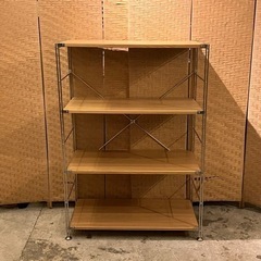 無印　MUJI 無印良品　棚　ラック　シェルフ　ユニットシェルフ　ステンレスユニットシェルフ　オーク材棚セット・ワイド・中　オーク材　