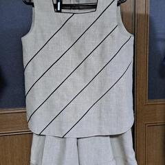 レディース　9号　ノースリーブハーフパンツセットアップ　麻混　美品の画像