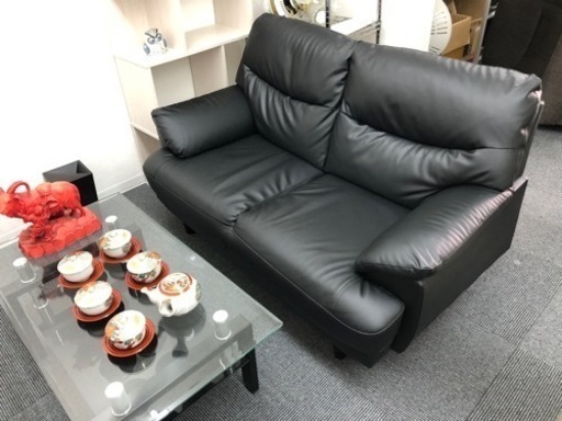 傷・汚れに強い合成皮革 2人用ソファ(Nシールドキャッツ3 BK)