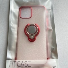 iPhone12 ケース クリア×レッド リング付き